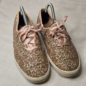 Keds X Kate Spade Sneakers Womens Size US 10 Rose Gold Glitter Shoes Sparkles